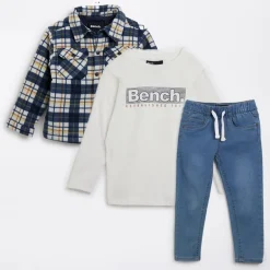 Bench Junge Bonded Shacket T Shirt Und Jeans Set Navy