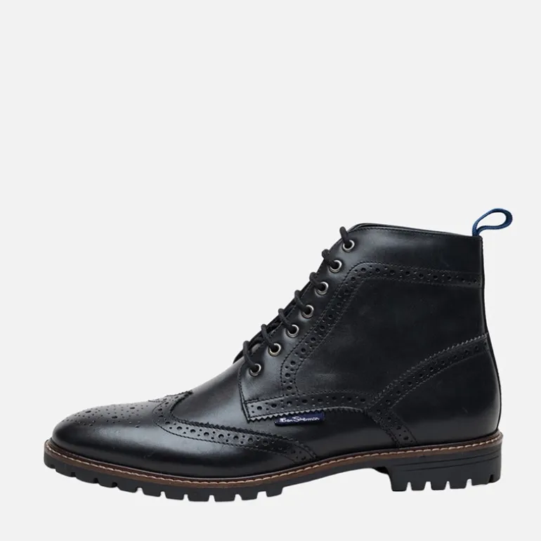 Ben Sherman Herren Duke Leder Brogue Stiefel Schwarz