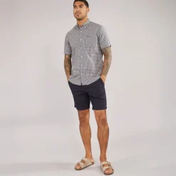 Ben Sherman Herren Hemd Kurzarm Karomuster Denim Blau