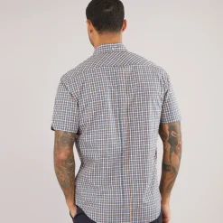 Ben Sherman Herren Hemd Kurzarm Karomuster Denim Blau
