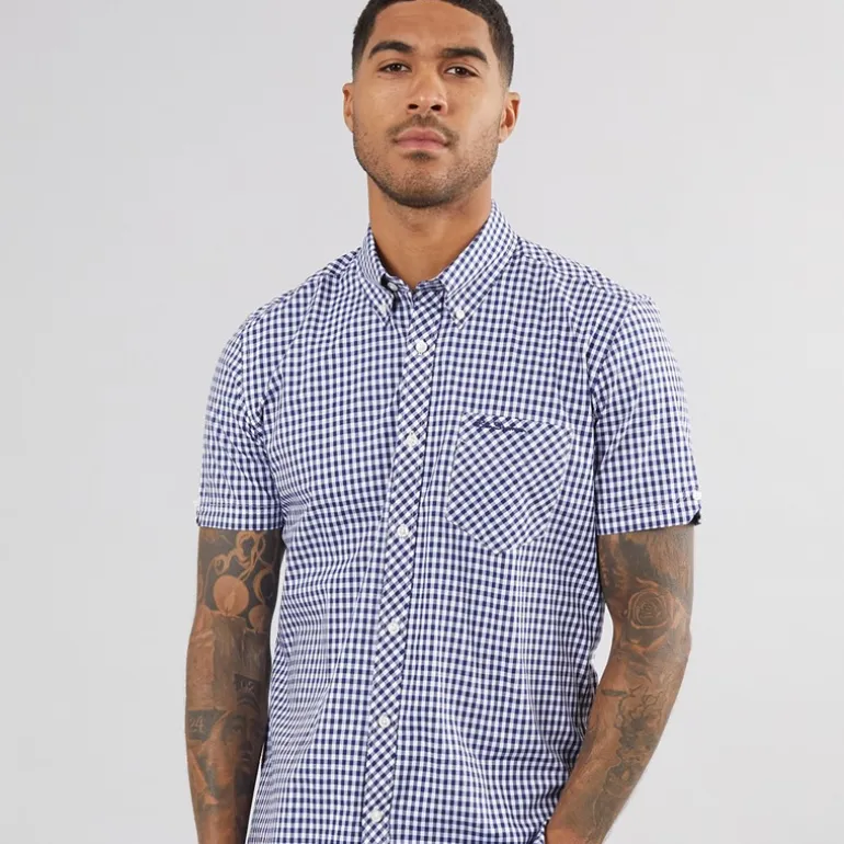 Ben Sherman Herren Hemd mit kurzem Arm Dunkelblau