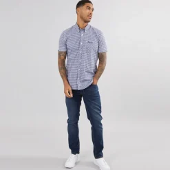 Ben Sherman Herren Hemd mit kurzem Arm Dunkelblau