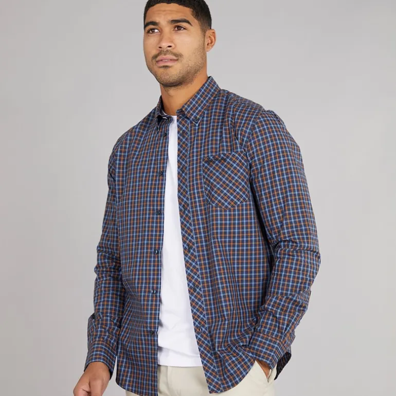 Ben Sherman Herren Langarm Karo Hemd Dark Navy