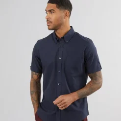 Ben Sherman Herren Oxford Hemd mit kurzem Arm Navy