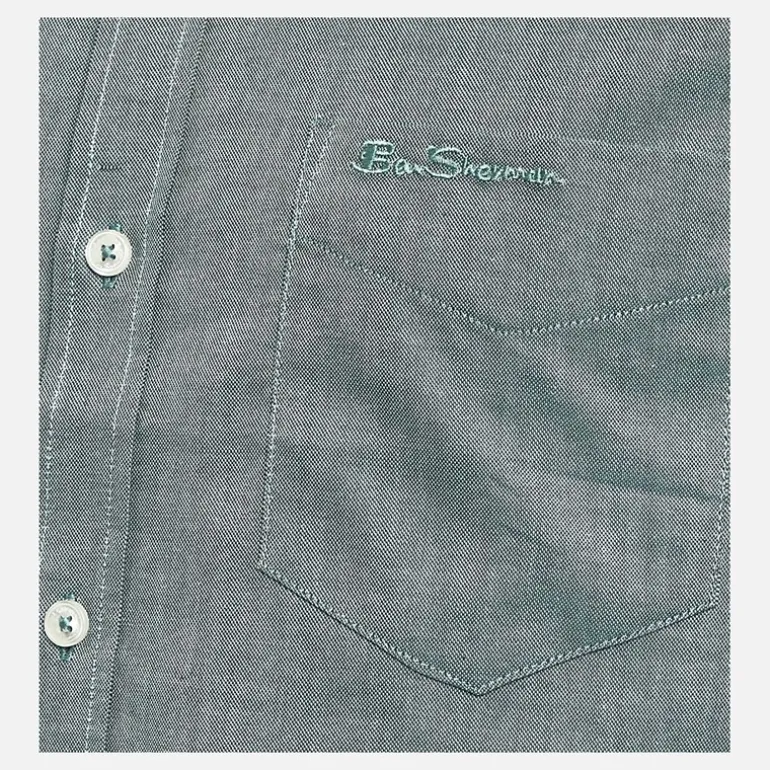 Ben Sherman Herren Oxford Hemd mit kurzem Arm Grünmeliert