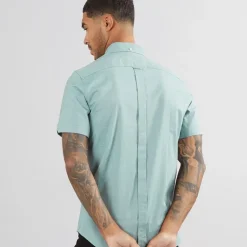 Ben Sherman Herren Oxford Hemd mit kurzem Arm Grünmeliert
