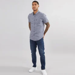 Ben Sherman Herren Oxford Hemd mit kurzem Arm Blau