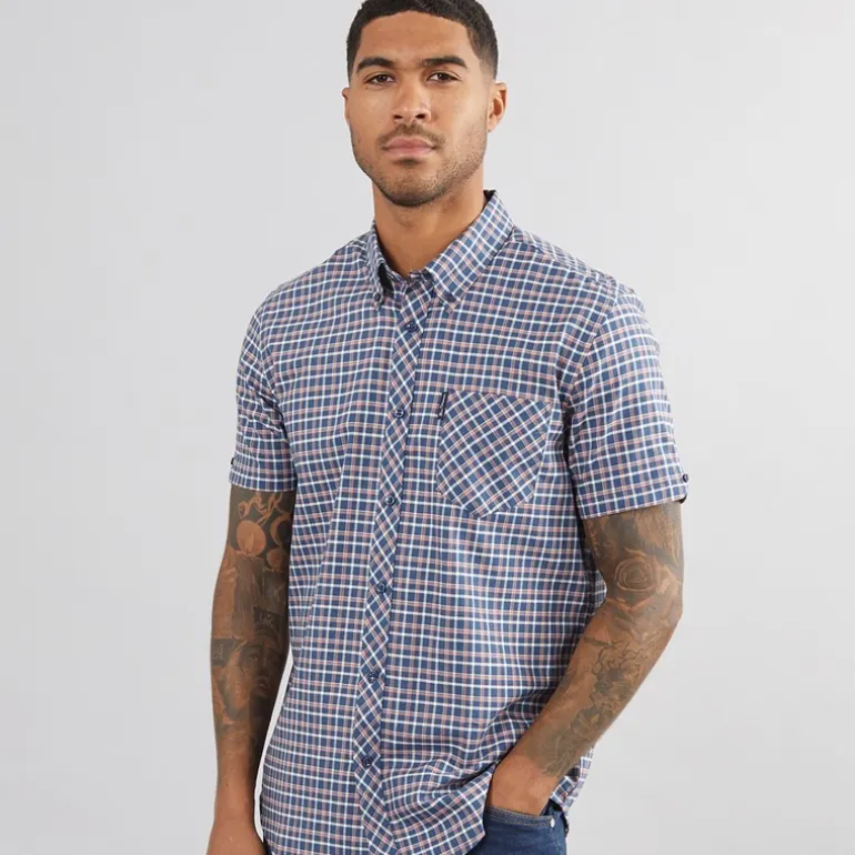 Ben Sherman Herren Oxford Hemd mit kurzem Arm Blau