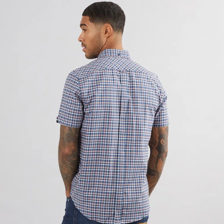 Ben Sherman Herren Oxford Hemd mit kurzem Arm Blau