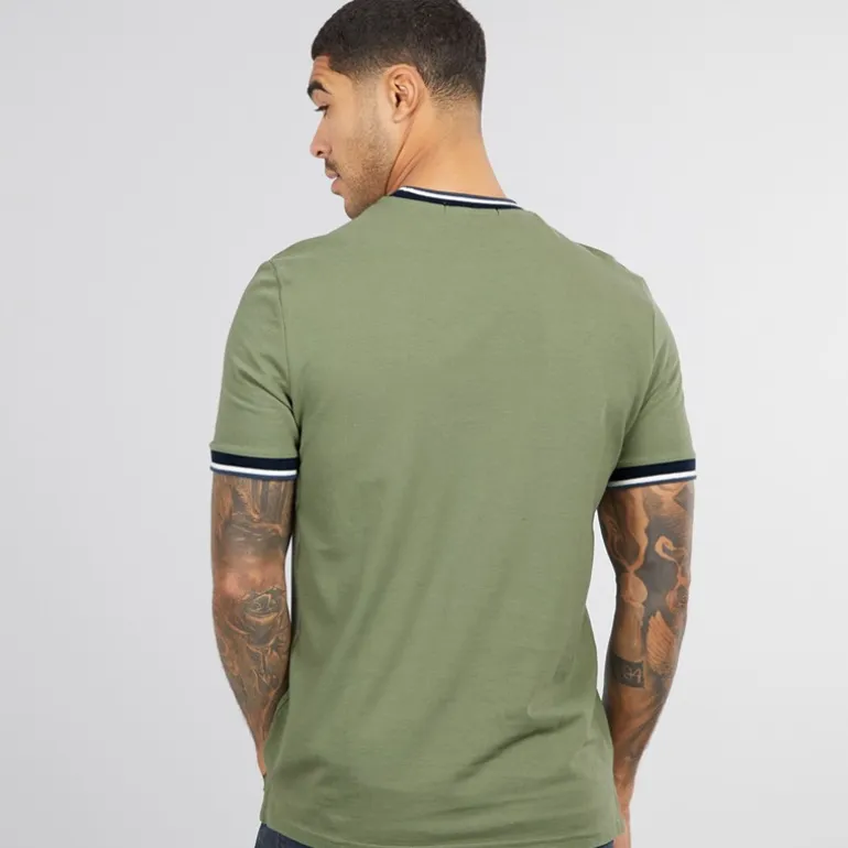 Ben Sherman Herren Pique Ringer T-Shirts Hellkhaki