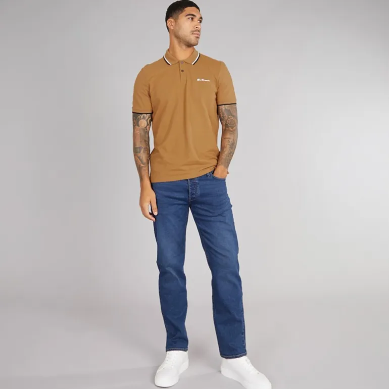 Ben Sherman Herren Polo mit doppeltem Streifen Light Brown
