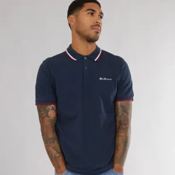 Ben Sherman Herren Polo Shirt mit Doppelstreifen Dark Navy