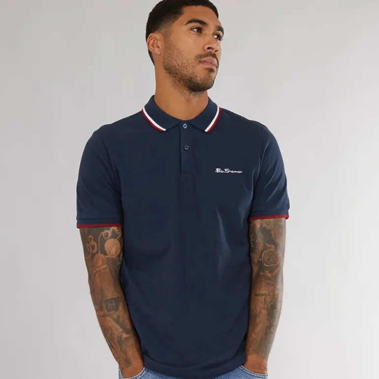Ben Sherman Herren Polo Shirt mit Doppelstreifen Dark Navy