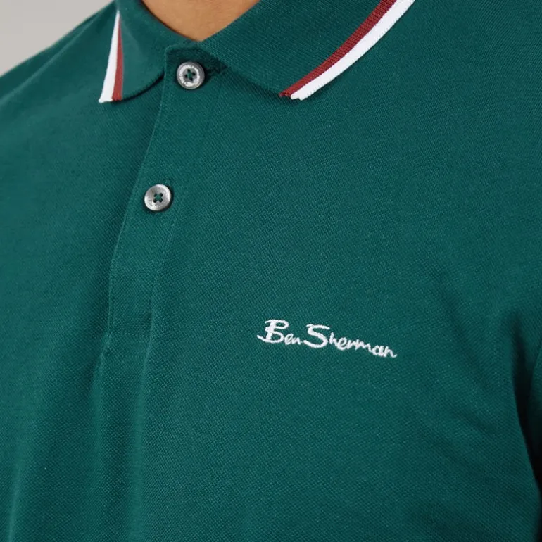 Ben Sherman Herren Polo Shirt mit Doppelstreifen Jade