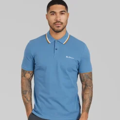 Ben Sherman Herren Polo Shirt mit doppelten Streifen Airforce