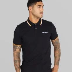 Ben Sherman Herren Polo Shirt mit Doppelstreifen Schwarz