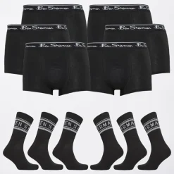 Ben Sherman Herren Sechserpack Boxershorts und Sechserpack Socken Geschenkset Schwarz