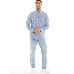 Ben Sherman Herren Three Gingham Hemd mit langem Arm Blau