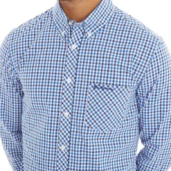 Ben Sherman Herren Three Gingham Hemd mit langem Arm Blau