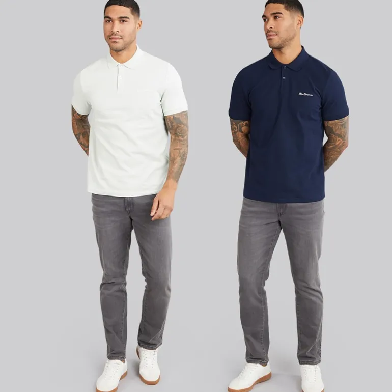Ben Sherman Herren Zweierpack schlichte Poloshirts Light Green/Dark Navy
