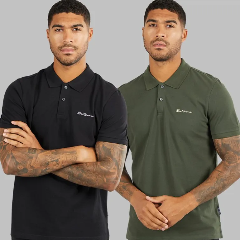 Ben Sherman Herren Zwei Pack Einfache Poloshirts Schwarz/Khaki