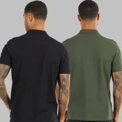 Ben Sherman Herren Zwei Pack Einfache Poloshirts Schwarz/Khaki
