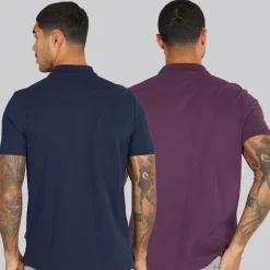 Ben Sherman Herren Zwei Pack Einfache Poloshirts Plum/Dark Navy