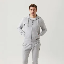 BJORN BORG Herren Hoodie mit zentralem Reissverschluss Hellgrau Melange