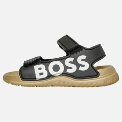 BOSS Junge Logo Klettverschluss Sandalen Schwarz