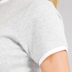 Brave Soul Damen Athena Doppel Lagen T Shirt Silver Grey Marl/Weiss