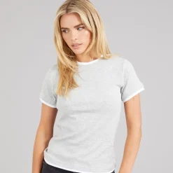 Brave Soul Damen Athena Doppel Lagen T Shirt Silver Grey Marl/Weiss