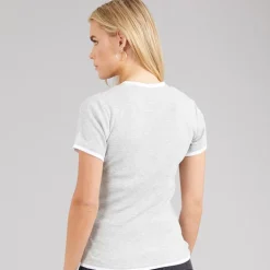 Brave Soul Damen Athena Doppel Lagen T Shirt Silver Grey Marl/Weiss