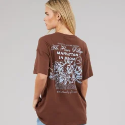 Brave Soul Damen Bloom T Shirt Braun/Blue Body/Print
