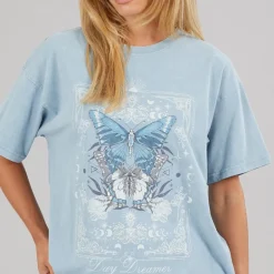 Brave Soul Damen Day Dreamer T Shirt Blue Acid Wash