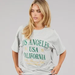 Brave Soul Damen Los Angeles T Shirt Grey Marl/Grün/Gold