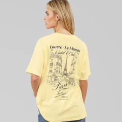 Brave Soul Damen Louvre T Shirt Gelb/Blue Body/Print