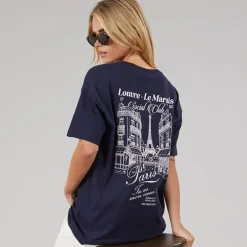 Brave Soul Damen Louvre T Shirt Navy/Pink Body/Print