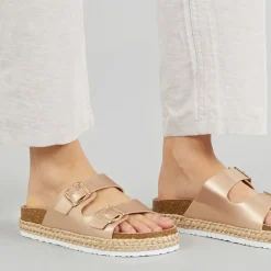 Brave Soul Damen Pantha 2 Doppelte Schnalle Plateau Sandalen Rose Gold Metallic