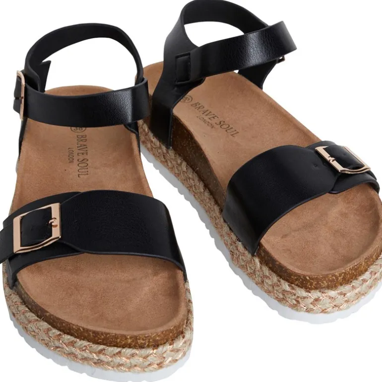 Brave Soul Damensandalen Pantha mit Knöchelriemen Plateau Schwarz