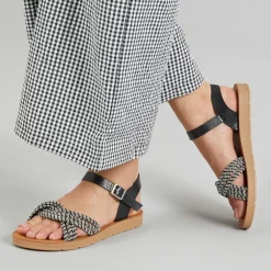 Brave Soul Damen Stevie Sandalen mit Knöchelriemen Schwarz/Weiß
