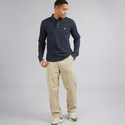 Brave Soul Herren Allgemein Langarm Poloshirt Dark Navy
