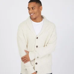 Brave Soul Herren Arkram Knopfverschluss Gestrickte Strickjacke Haferflocken
