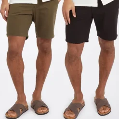 Brave Soul Herren Hansen Chino Shorts Zwei Pack Schwarz/Khaki