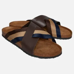 Brave Soul Herren Marvin Cross Strap Sandalen Braun/Navy/Sand