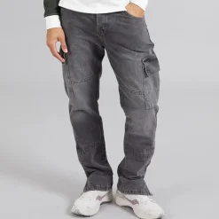 Brave Soul Herren Station Loose Fit Cargo Jeans Grau