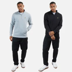 Brave Soul Herren Stilgar Zweierpack 1/4 Zip Sweatshirts Schwarz / Grau