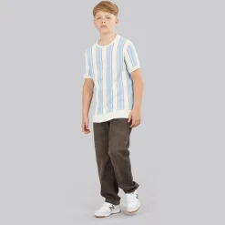 Brave Soul Junge Gillam Gestricktes T Shirt Cream/Pale Blue/Light Grey