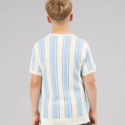 Brave Soul Junge Gillam Gestricktes T Shirt Cream/Pale Blue/Light Grey