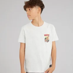 Brave Soul Junge Scran T Shirt Ecru Marl/Multi Colour