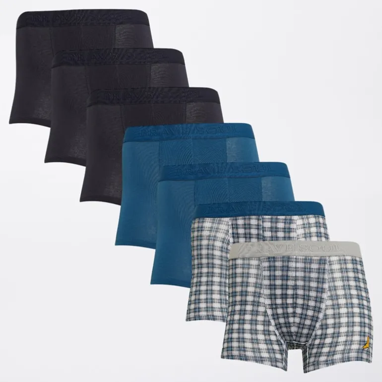 Brave Soul Junge Sieben er Packung Boxershorts Marineblau / Türkis / Gedrucktes Karomuster